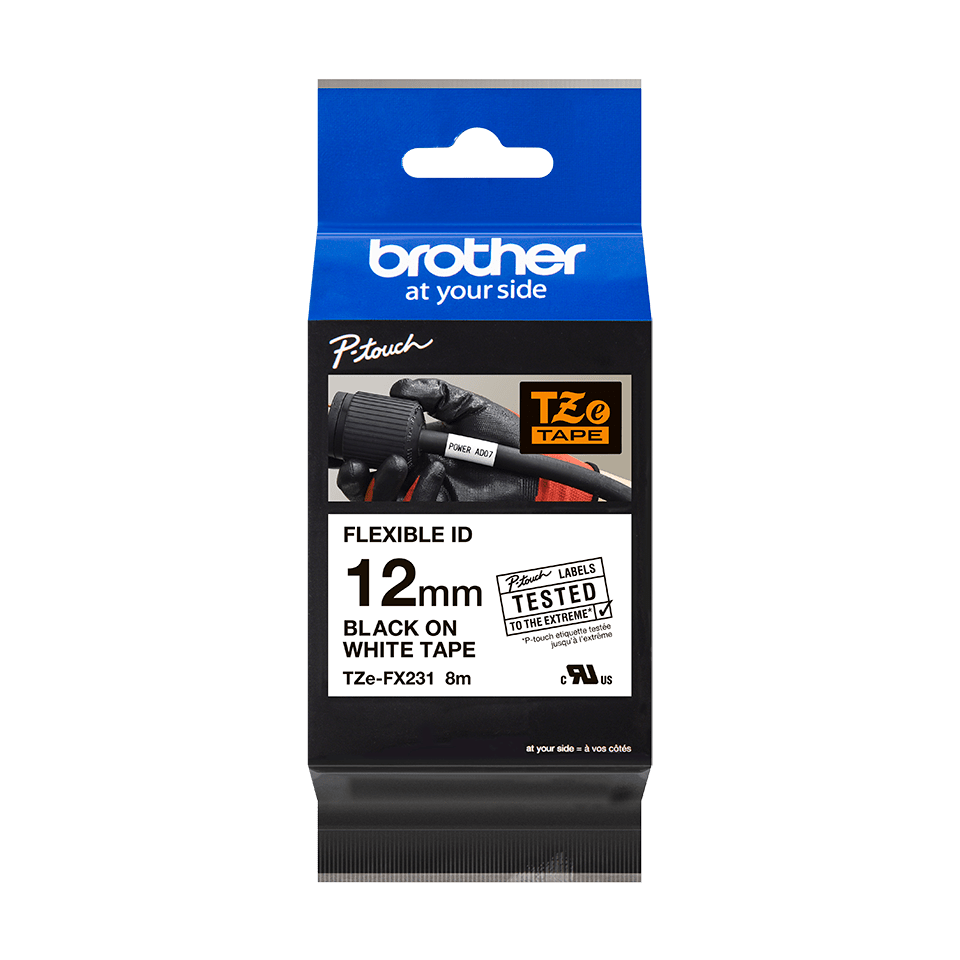Brother TZe-FX231 original P-touch etikettape - svart på vit, 12 mm bred 3
